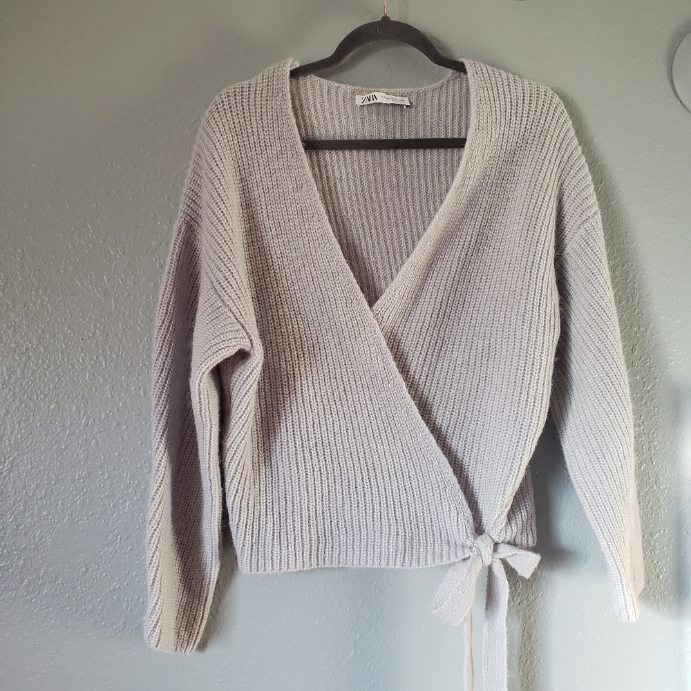 New ZARA alpaca blend wrap front cardigan sweater